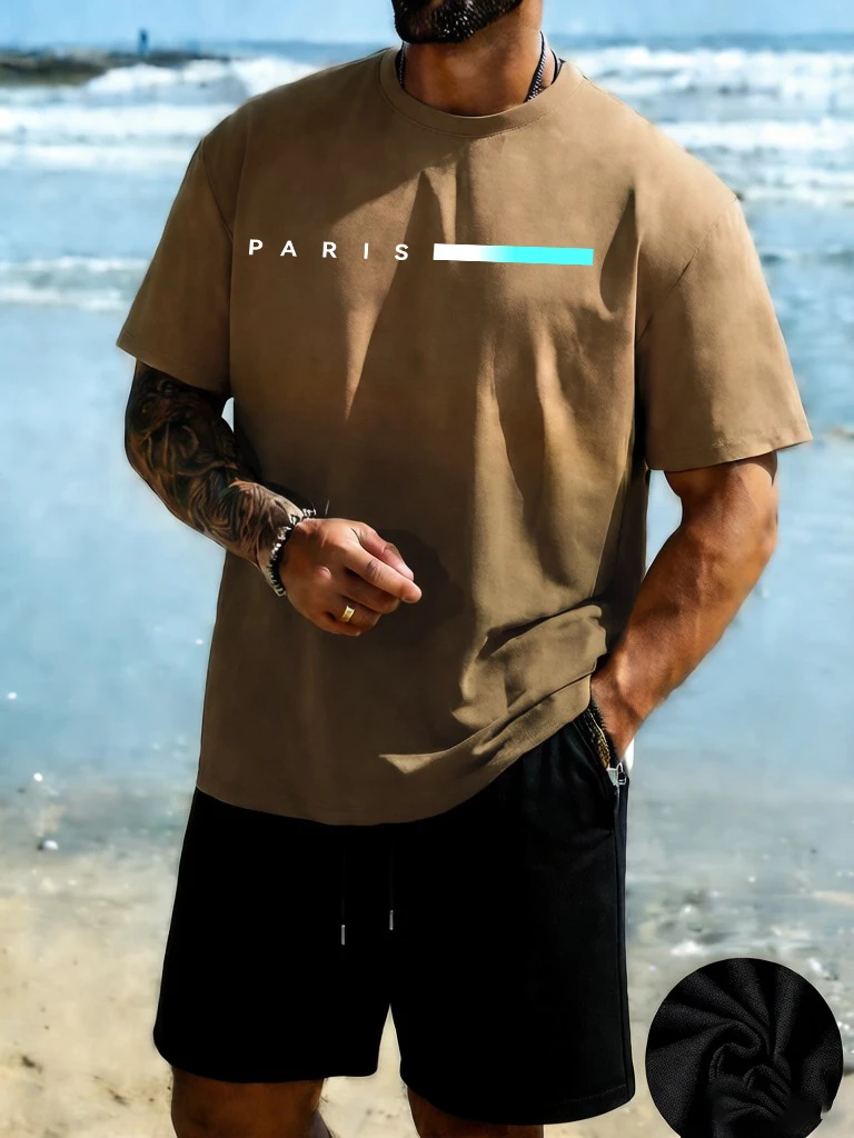 

Paris Creative Letter Prints Tie-Dye T Shirts Summer Tees & Shorts New In Men Set Comfy Streetwears Sports Cotton Short Sleeve
