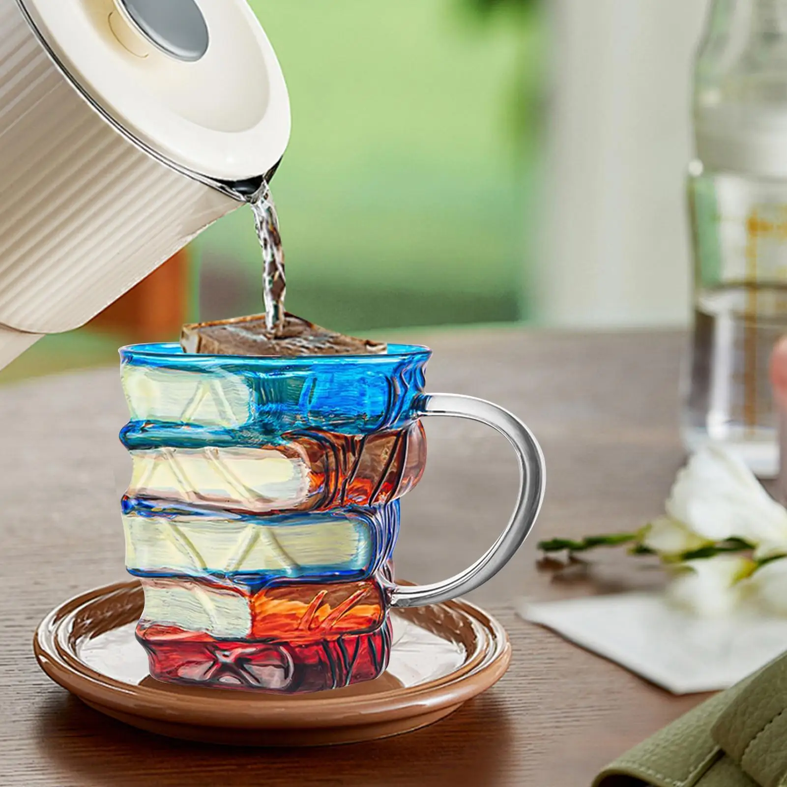 Bemalte Buchtasse aus Glas, bemaltes Buch, Kaffeetasse, Teetasse, Vintage-Trinkgeschirr, Tumbler, Heimdekoration, Wasserbecher für Leser, Schriftsteller