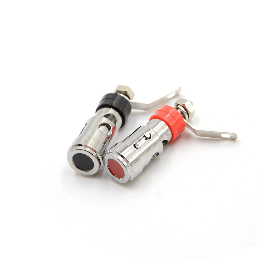 (❤️)2PC Red+ Black Audio Terminal Banana Socket Silver Plated Brass Terminal Speaker Binding Post Spring Press Self Locking
