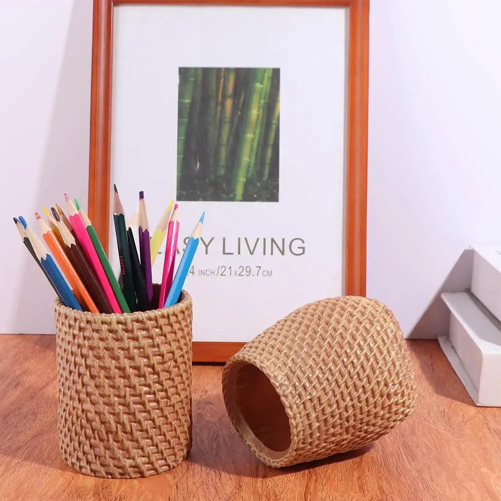 

Simple Vine Pen Holder Home Office Stationery Storage Rattan Pen Holder Minimalism Plastic Tableware Holder Desk Organizer