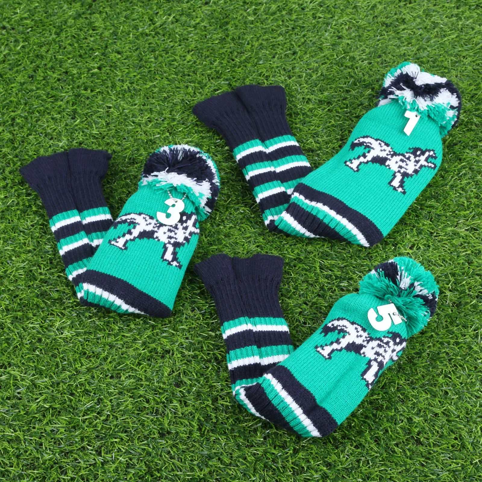 3Pcs No.1 3 5 Head Covers Knitted Sock Green Golf Club Cover Headcovers Set Driver/Fairway Wood Headcover