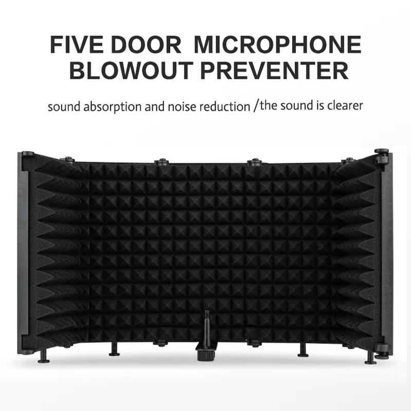 RAYHAYES 5 Panel Microphone Isolation Shield Foldable Acoustic Reflection Filter Sound Absorbing Noise Reduction Record Studio