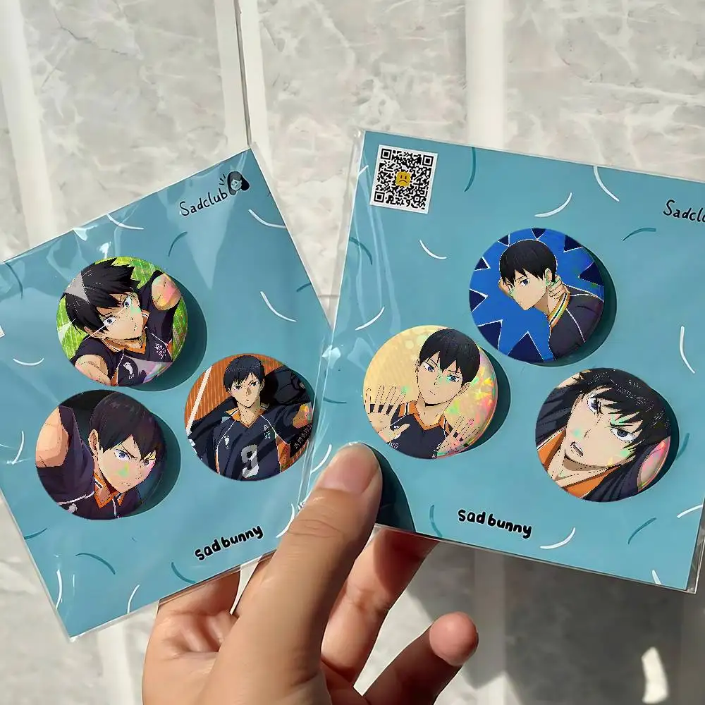 Anime Tobio Kageyama For Badge Personalized Custom Laser Reflective Badge Hologram Metal Enamel Pin Brooch Souvenir Gift