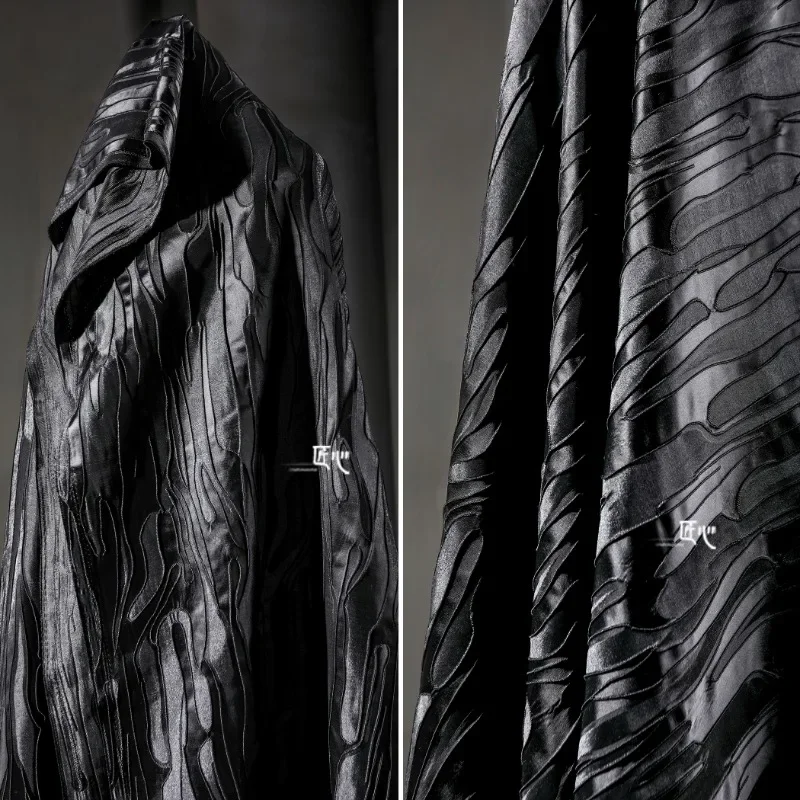 

Черная жаккардовая ткань, Креативная одежда, дизайнерский костюм для платья, оптовая продажа, женское шитье по метрам, сделай сам, чистый полиэстер