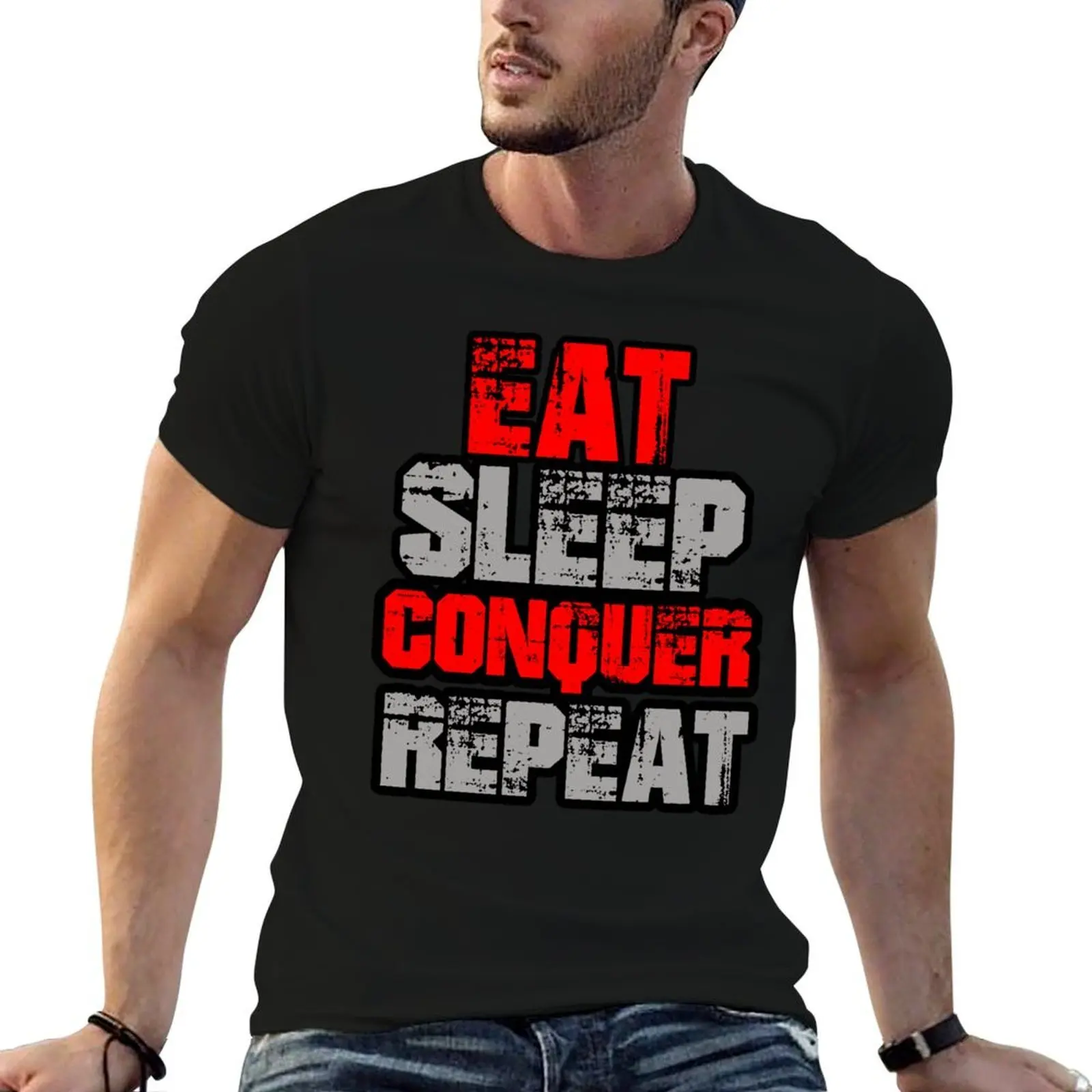 T-shirt Eat Sleep Conquer Repeat pour homme, t-shirt décontracté pour homme, t-shirt de marque de luxe de haute qualité, t-shirt de luxe pour homme
