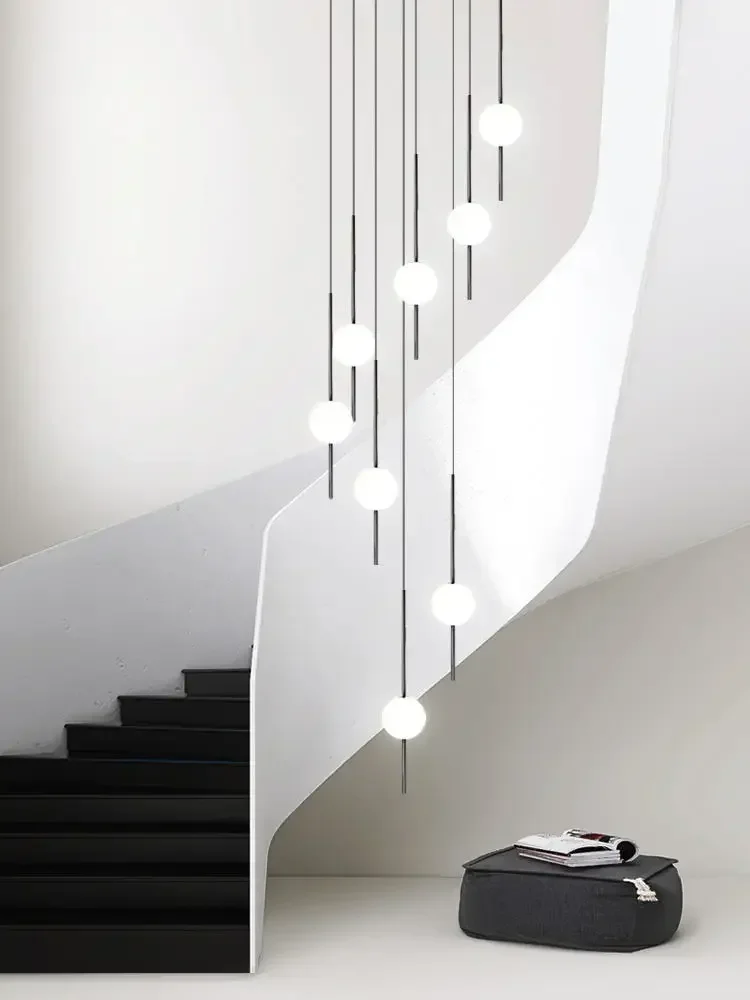Living Room Modern Led Lighting Staircase Pendant Lamp High-rise Droplight Villa Stair Chandelier Duplex Building Hanging Lights