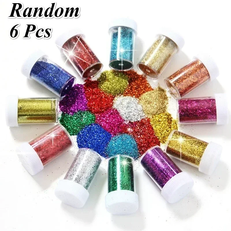 6 Bottles of DIY Handmade Tool Accessories in Random Colors Glitter Powder Nail Art Supplies Powder Painting Decorative Powder