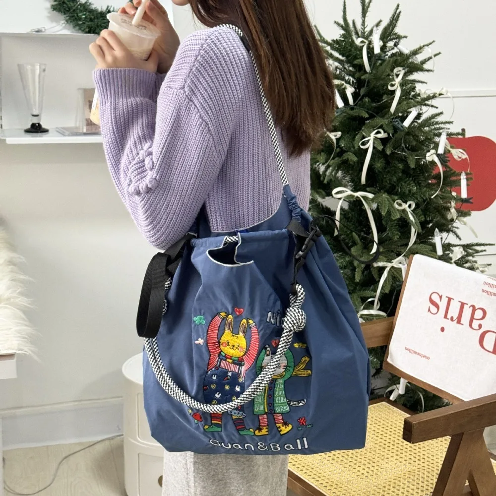 Embroidery Tote Bags for Women Large Capacity Shoulder Bag Designer Eco Bag Rope Handle Handbag Nylon Shopper Purses