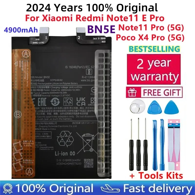 

100% Original BN5E Battery For Xiaomi Redmi Note11 E Pro / Note11 Pro 5G /Poco X4 Pro 5G Capacity Phone Batteries Bateria