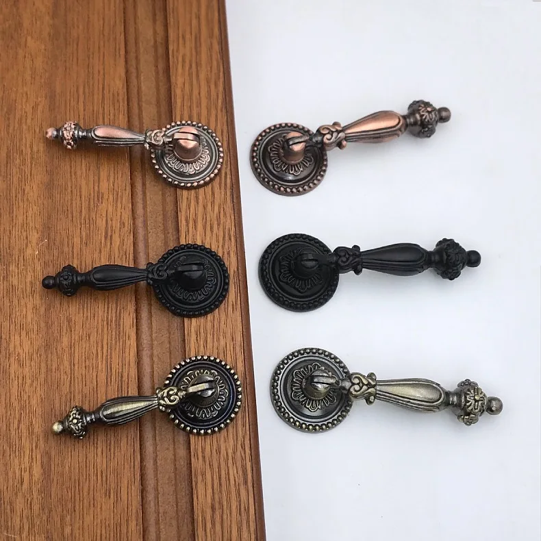 

2Pcs Vintage Zinc Alloy Bronze Round Pull Handles for Drawer Cabinet Dresser Kitchen Retro Decorative Hardware