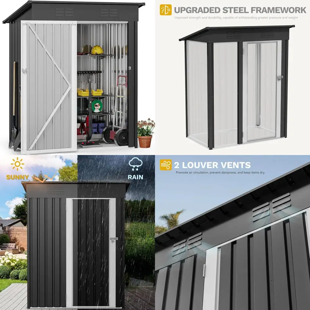 

Металлический навес для хранения на открытом воздухе 5x3 футов с запирающейся дверью и вентиляционным отверстием для использования в саду, патио, газоне — идеально подходит для хранения мусорных банок и