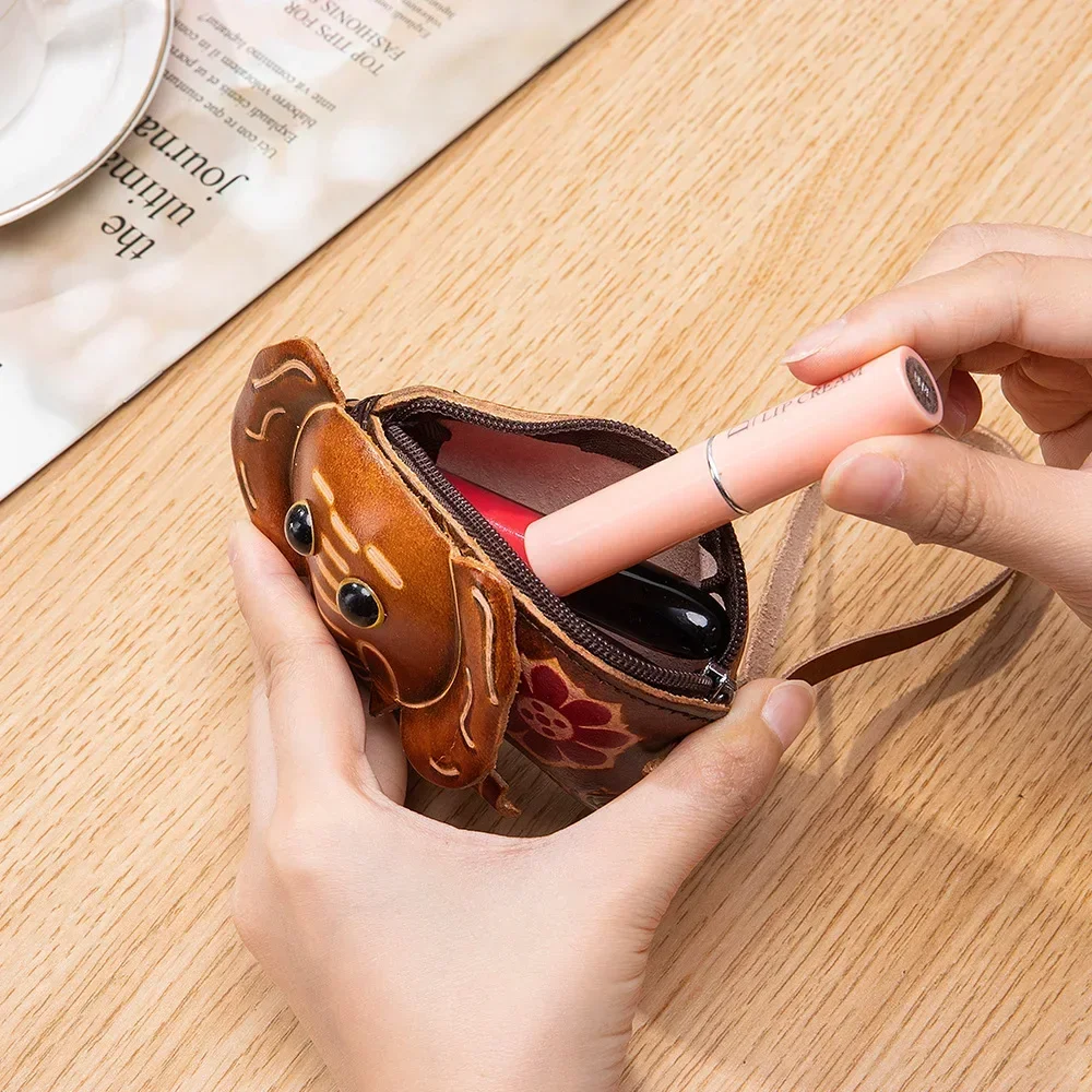 Cow Leather Cute Chicken Shaped Coin Purse Girls Woman Student Mini Creative Wallet Children Gifts Wrist Money Bag Key Bag
