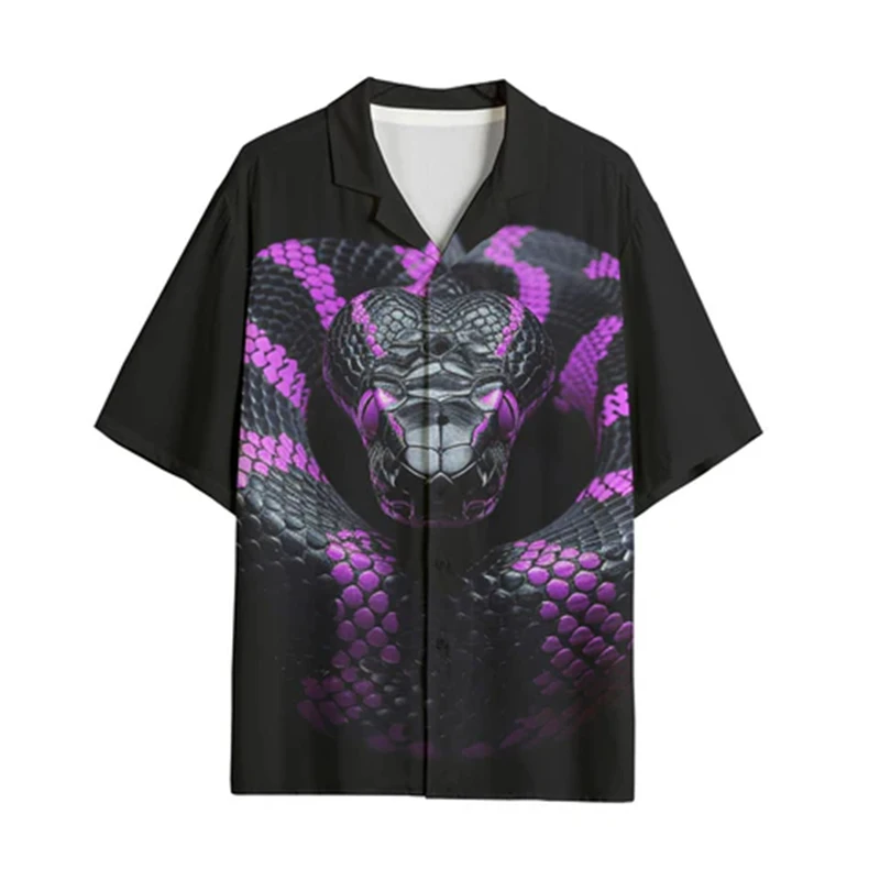 Snake 3d Print Shirts Men Fashion Hawaiian Shirt Short Sleeve Casual Beach Shirts Boys Single-Breasted Blouse Male Clothing 2024