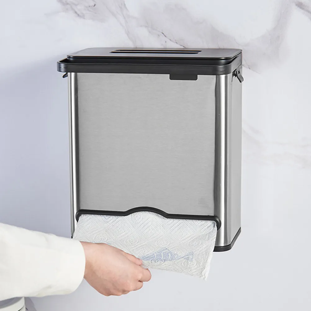 

Wall Hanging Trash Can Sturdy Multi-Functional Polished Surface Easy Installation Household Hanging Garbage Box with Lid Rubbish