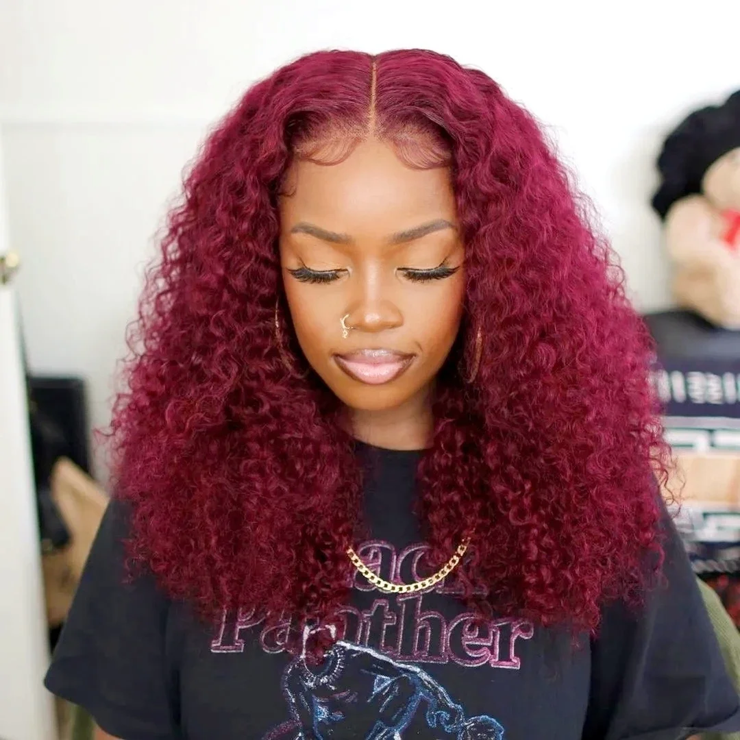 250 Density 30 34 Inch Burgundy 13x6 Hd Lace Frontal Human Hair Wig Brazilian 99J Red Curly Wigs Deep Wave Lace Front Wigs Women