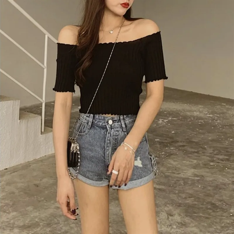 

Женская трикотажная футболка Summer Faion Sli Slim Fit ort Sve Tee-Quarter Length Color Crew Ne Top