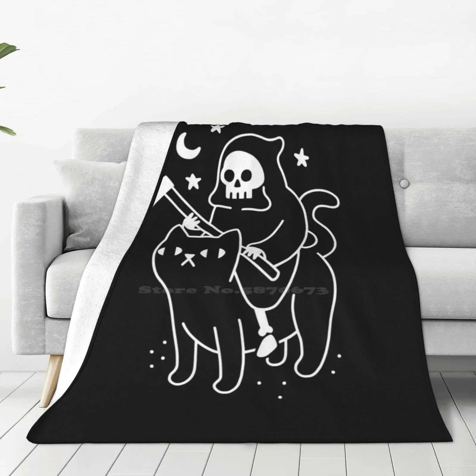 

Death Rides A Black Cat Soft Warm Light Thin Blanket Cats Death Grim Reaper Funny Cute Evil Halloween Spooky Horror Scary