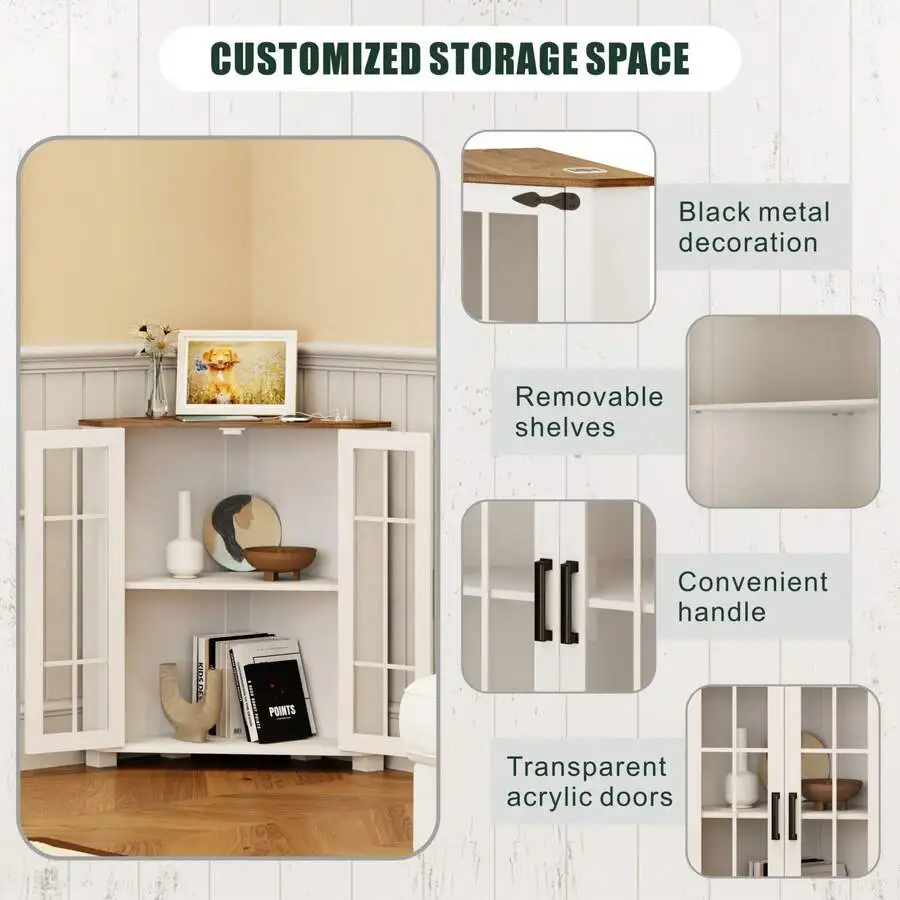 Farmhouse Cabinet With LED Light, Small Bathroom Cabinet With 2 Doors, Free Standing Home Floor Storage Cabinet For Laundry Room view 6