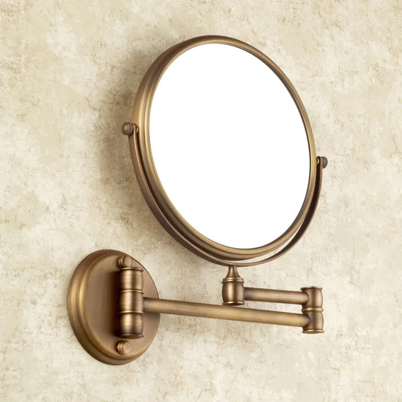 Vintage Double-sided Bathroom Vanity,360°Rotating Telescopic Tray,Brushed Antique Wall Plate,Toilet Beauty Magnifying Accessory