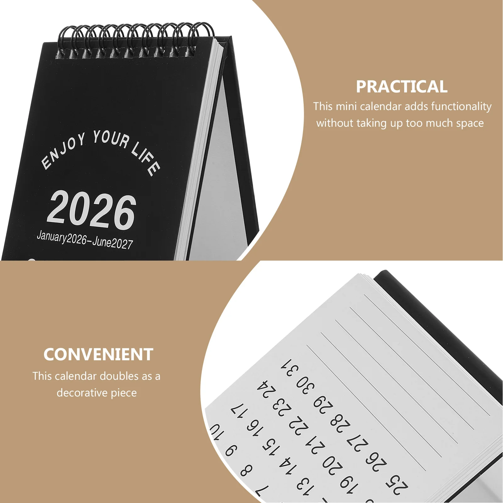 Mini calendario da 18 mesi 2026-2027 Planner da tavolo compatto nero per ufficio, scuola, uso domestico, tema cavallo zodiacale liscio