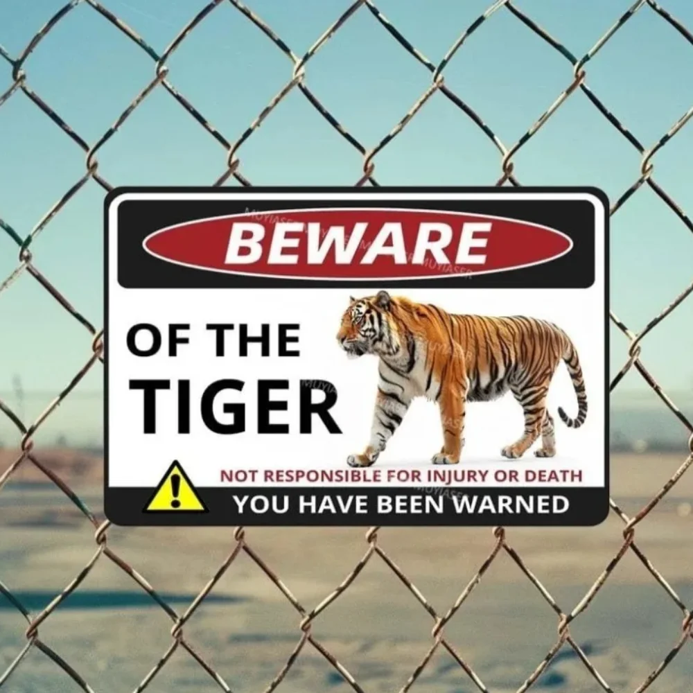 RoarAlert Tiger W-Warning Sign - High-Quality Aluminum - Reliable Safety Decor for Zoo Enclosures, Yard Walls & Home Gardens