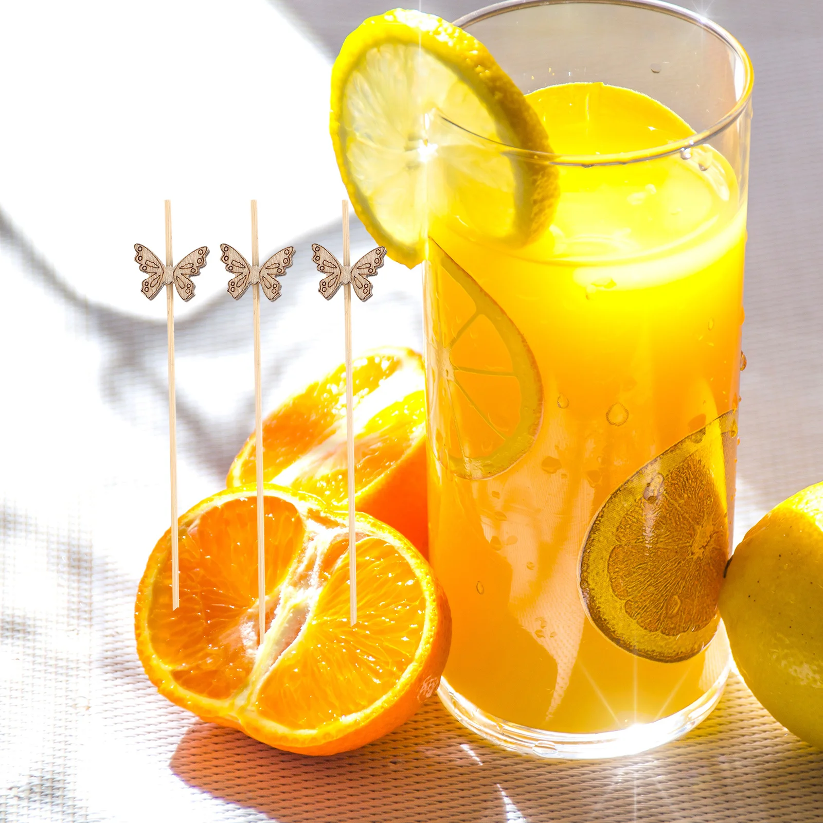 

100Pcs Butterflies Wooden Fruit Picks Bamboo Disposable Cocktail Sticks Party Supplies Drink Dessert Sticks