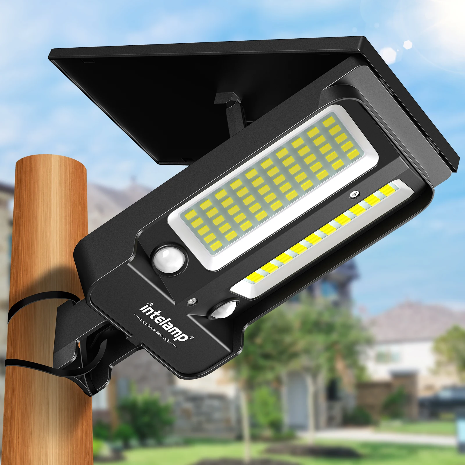 intelamp Long Life 4000 mAh Solar-Straßenleuchte für den Außenbereich mit 3 Modi, Bewegungssensor, Wandleuchte, wasserdicht, für Garten, Hof, Weg, Garage