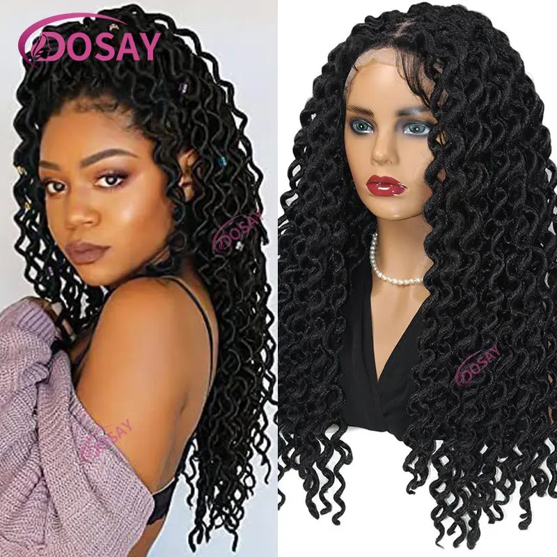 22 inch synthetische full lace frontale gevlochten pruiken vlinder twist gevlochten pruiken krullend golf golvend cornrow vlechten pruik voor zwarte vrouwen