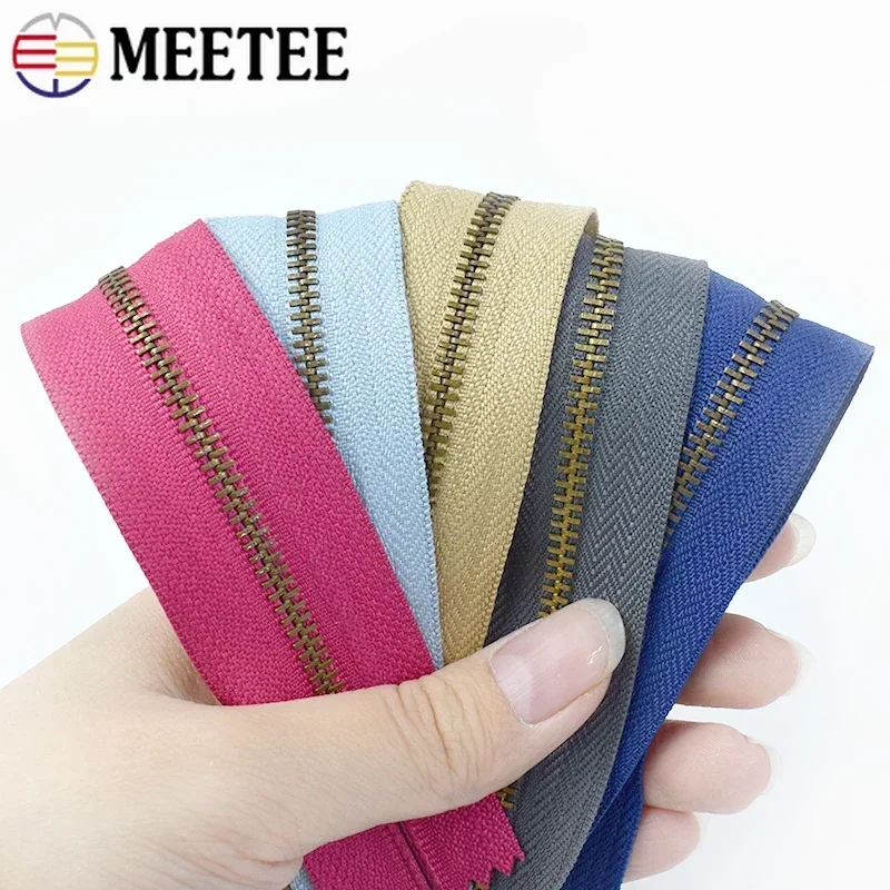 5/10Pcs Meetee 3# 5# 20cm Bronze Teeth ClosedEnd Metal Zippers for Pocket Pants Bag Zipper Tailor DIY Sewing Garment Accessories