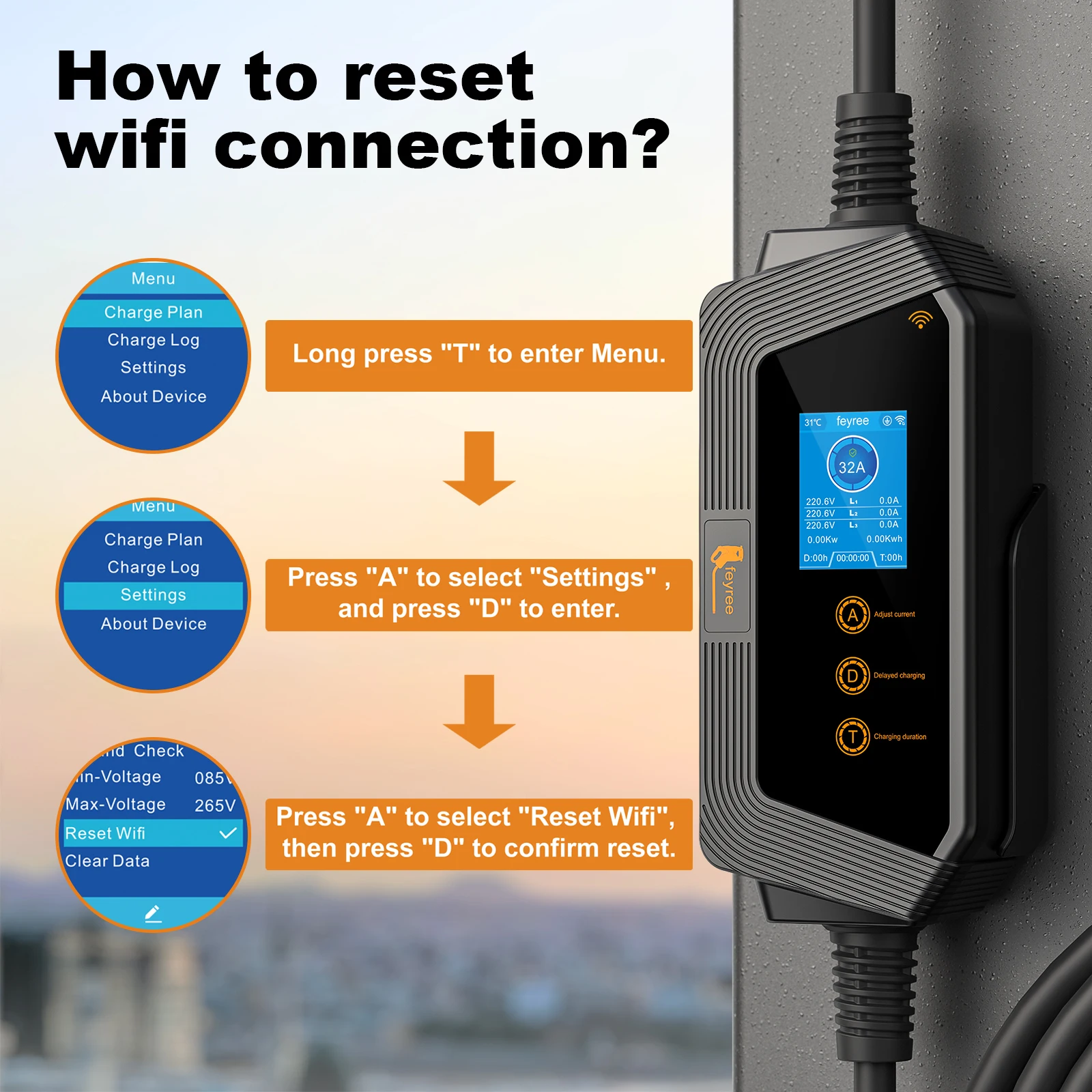 Feyree 22KW 32A 3-Phasen Typ2 Tragbares EV-Ladegerät mit WLAN-App-Steuerung EVSE-Ladebox Ladestation für Elektroauto-Ladegerät – Detail 18