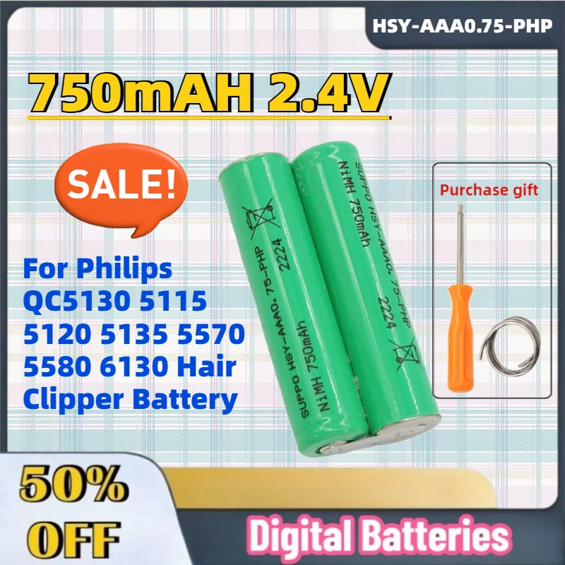 

New 750mAH 2.4V HSY-AAA0.75-PHP NI-MH Replacement Battery for Philips QC5130 5115 5120 5135 5570 5580 6130 Hair Clipper Battery