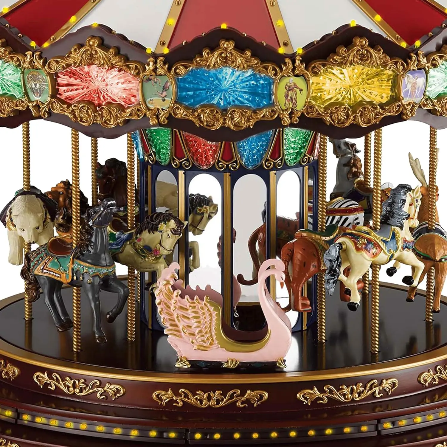 Décoration de Noël animée musicale carrousel de luxe avec lumières LED, joue de 20 chansons, 15 pouces multicolore
