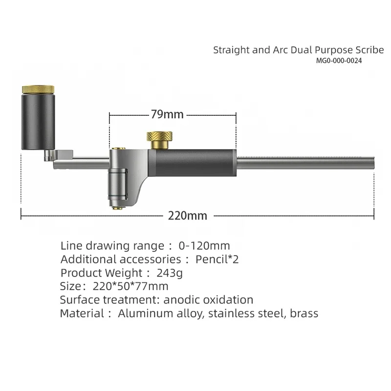 Nouveau dispositif de traçage pour le travail du bois, Arc linéaire, ligne de traçage à double usage, ensemble multifonctionnel en alliage d'aluminium, outil de traçage coulissant