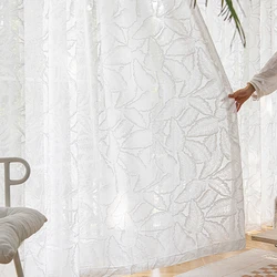 Modern Semi White Sheer Curtains for Living Room Elegant Blinds Tulle Curtain for Windows Door Divider Leaves Pattern Rideaux