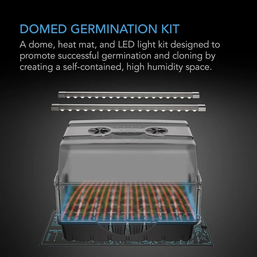 Heavy Duty 3mm Thick Humidity Dome Germination Kit with Waterproof Seedling Mat, Dimmable LED Grow Light Bars