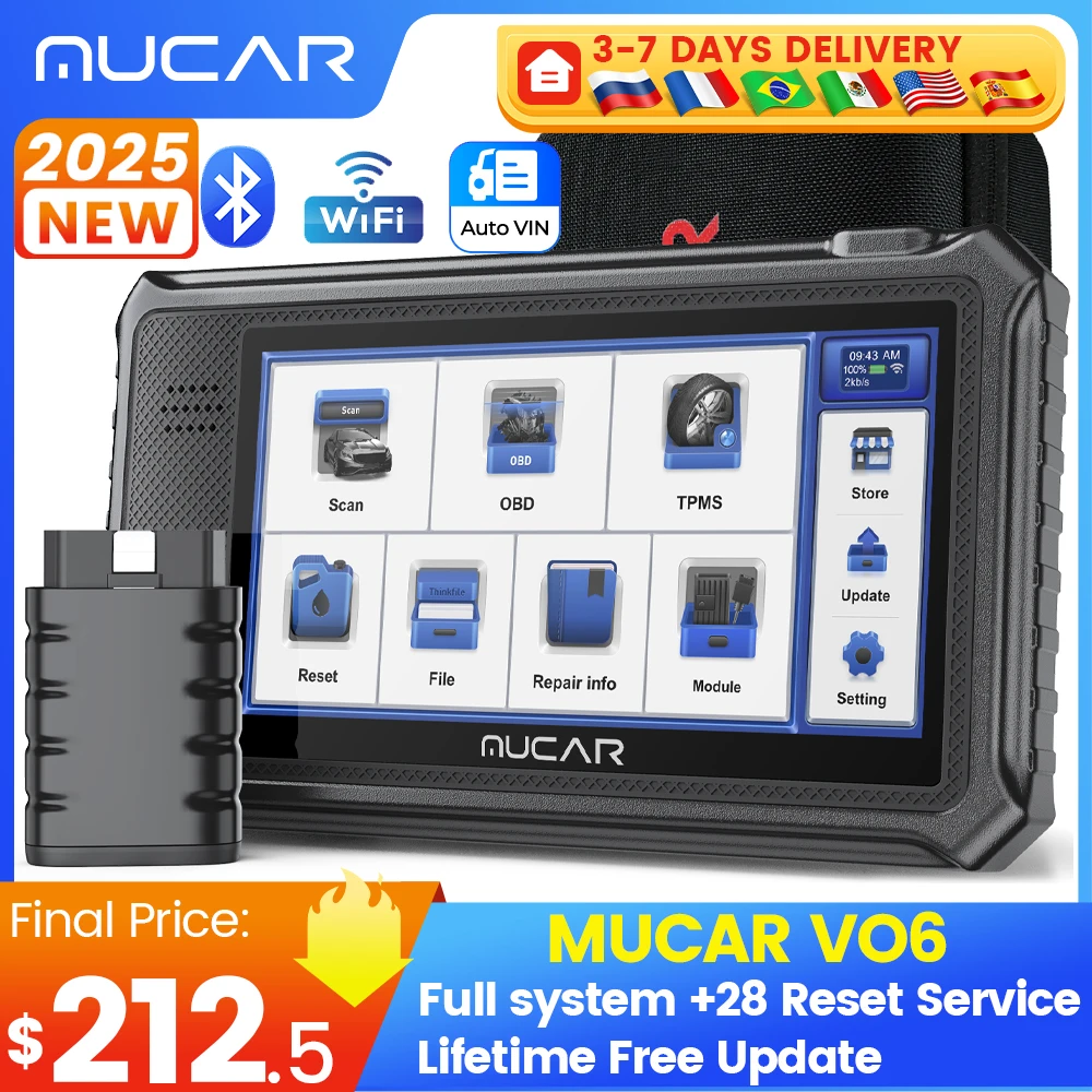 32GB MUCAR VO6 OBD2 スキャナー全システム診断、28 リセット自動 VIN/IMMO/EPB/BMS/SAS/ABS/TPMS サービス生涯無料アップデート付き