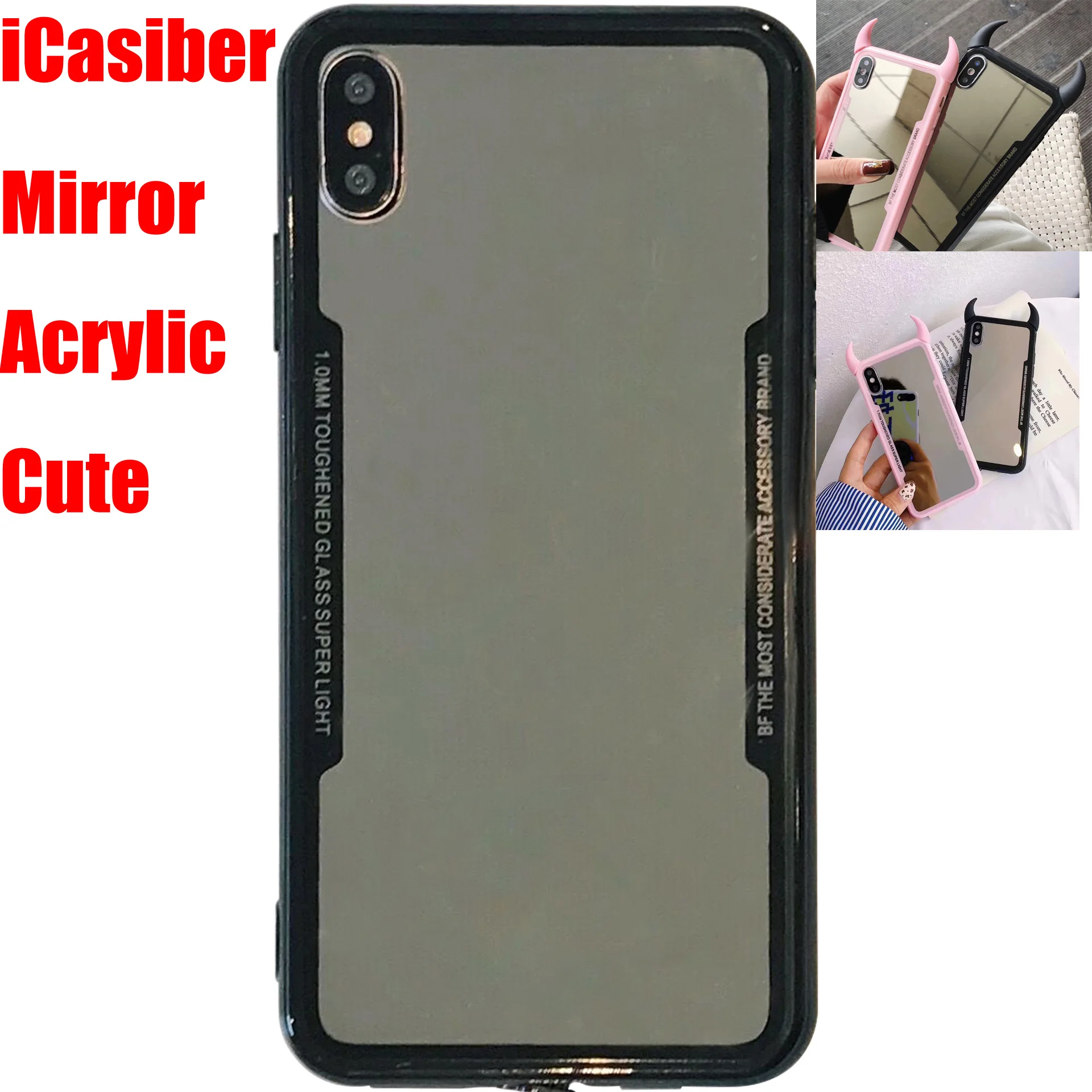 10pcs iCasiber Luxury Mirror Phone Case For iPhone 7 6 6s 8 Plus Devil Horn Cover For iPhone X XS Max XR Hard Acrylic Back Case