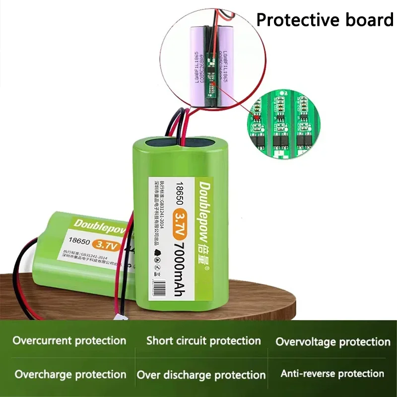 3.7V 18650 7000mAh Rechargeable Battery LED Light,Bluetooth Speaker,Solar lights, Streetlights, Monitoring equipment+PH 2.0 Plug
