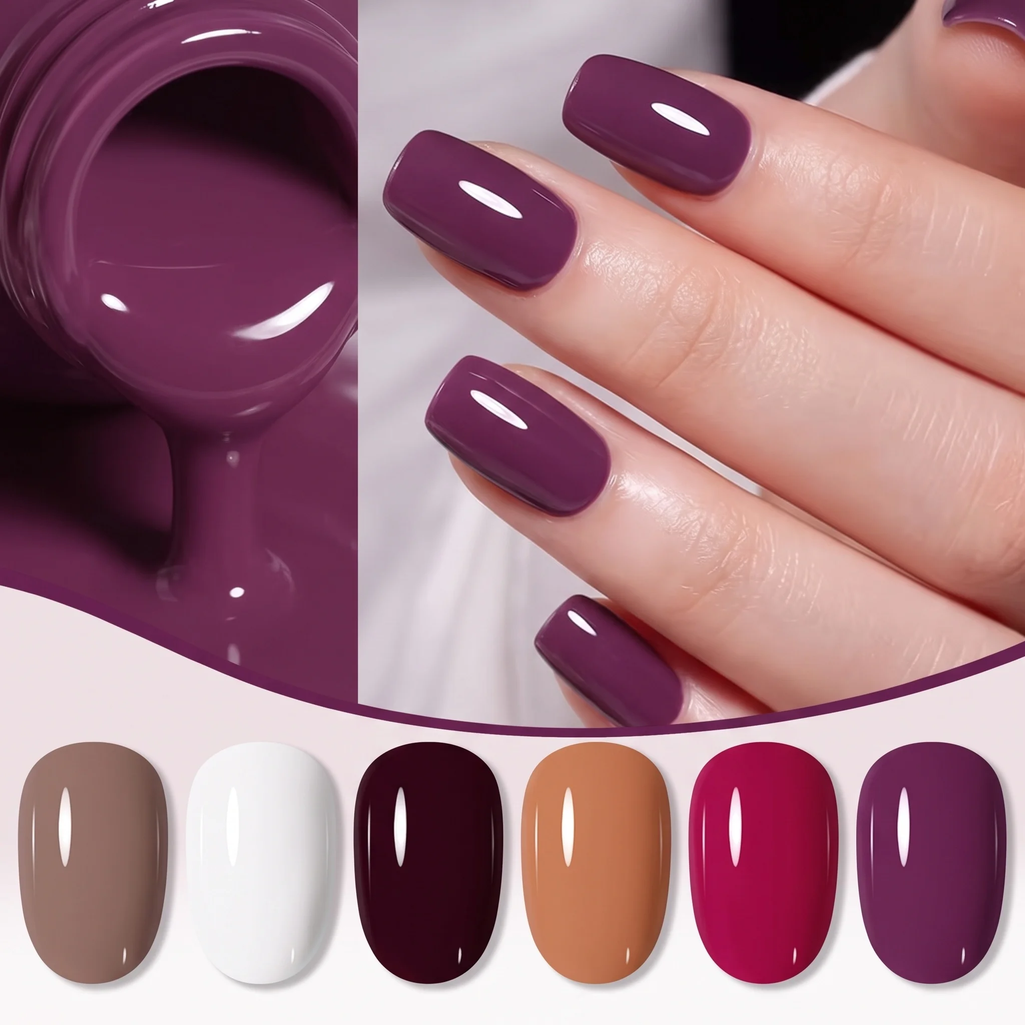 Hassleless 6Pcs Nail Polish Gel Set, Milky White, Coffee Color, Wine Red, Dark Purple Series, Retro Autumn and Winter Trendy Colors Nail Polish Gel