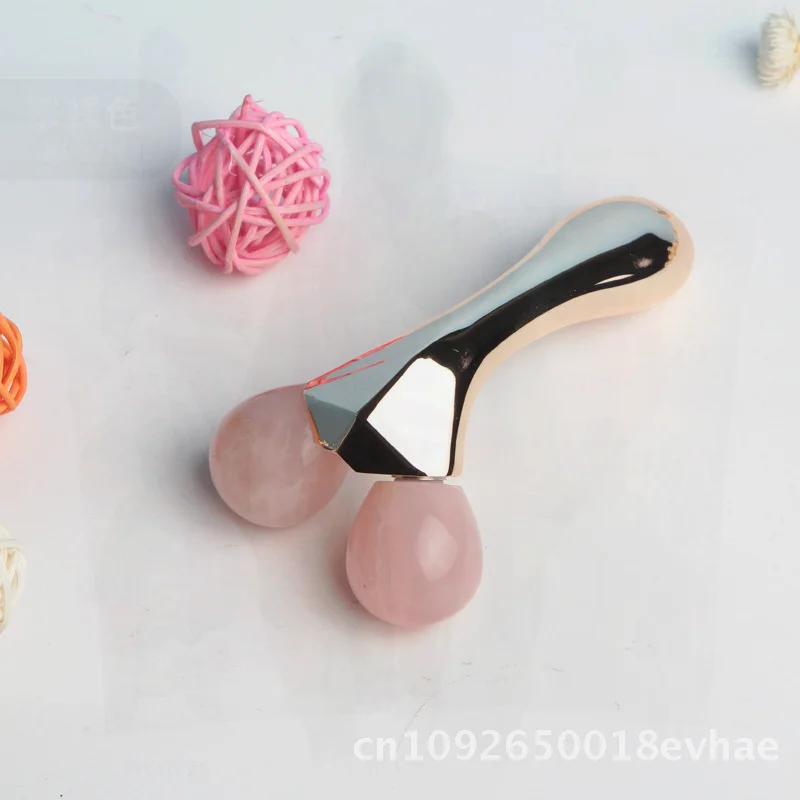 Natural Crystal Jade Face Roller Massager for Eye Beauty Lift Firming V-Shape Zinc Alloy Handheld Face Slimming Tool