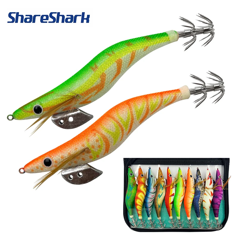 

ShaerShark 10 шт./компл. светящейся деревянной приманки для креветок, оснащенной крючком для кальмаров, приманкой для морских и пресноводных искусственных креветок
