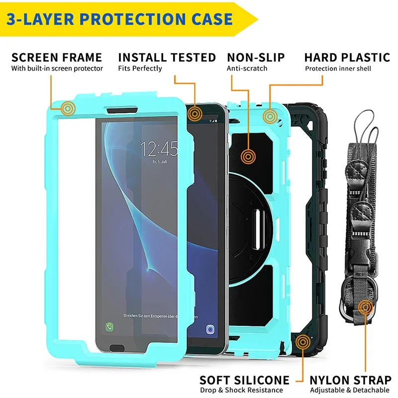 Armor Case For Samsung Galaxy Tab A 10.1 T580 T585 SM-T585 SM-T580 T580N 2016 Kickstand Hard Cover With Hands Strap Shoulder