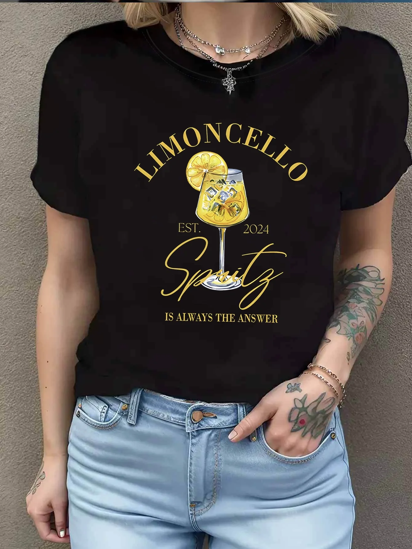 تي شيرت نسائي قصير الأكمام LIMONCELLO Spritz طباعة حروف إيطالية رقبة دائرية رداء علوي غير رسمي للصيف والربيع #1