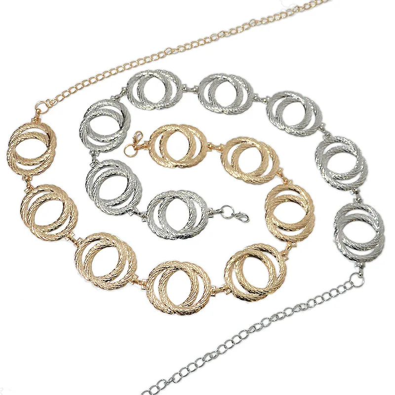 

Women's Metal Double Ring Waist Chain Fashion Gold Chain Belt Women Fashion Round Silver Belt Female Jeans Dress Waistband