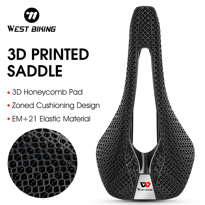 

WEST BIKING Hollow 3D Printed Bicycle Saddle Comfortable Breathable Pad MTB Road Bike High Rebound EM Bike Cushion Seat Parts