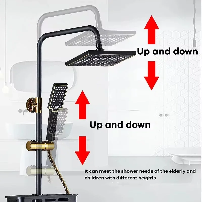 Square bathroom shower system, black gold bathtub faucet, hot and cold bathroom faucet, thermostatic shower set