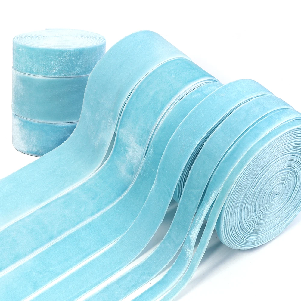 5/10yards 6-38mm Light Blue Single Face Line Velvet Ribbon for Gift Packaging Bowknot Holiday Christmas Ribbon Party Decorations