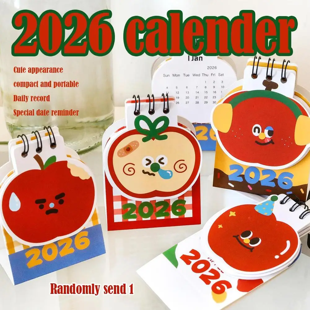 

NEW Simple Mini 2026 Desk Calendar Coil Binding Cartoon Desktop Calendar Fruit Shape Portable Schedule Planner Desktop Decor