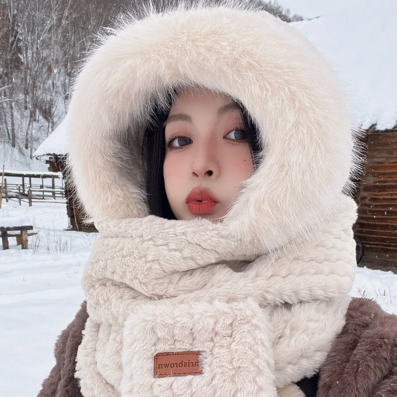 Fashion Winter Women Novelty Beanies Caps Warm Hat Casual Plush Hat Scarf Set Casual Solid Women Caps E1769