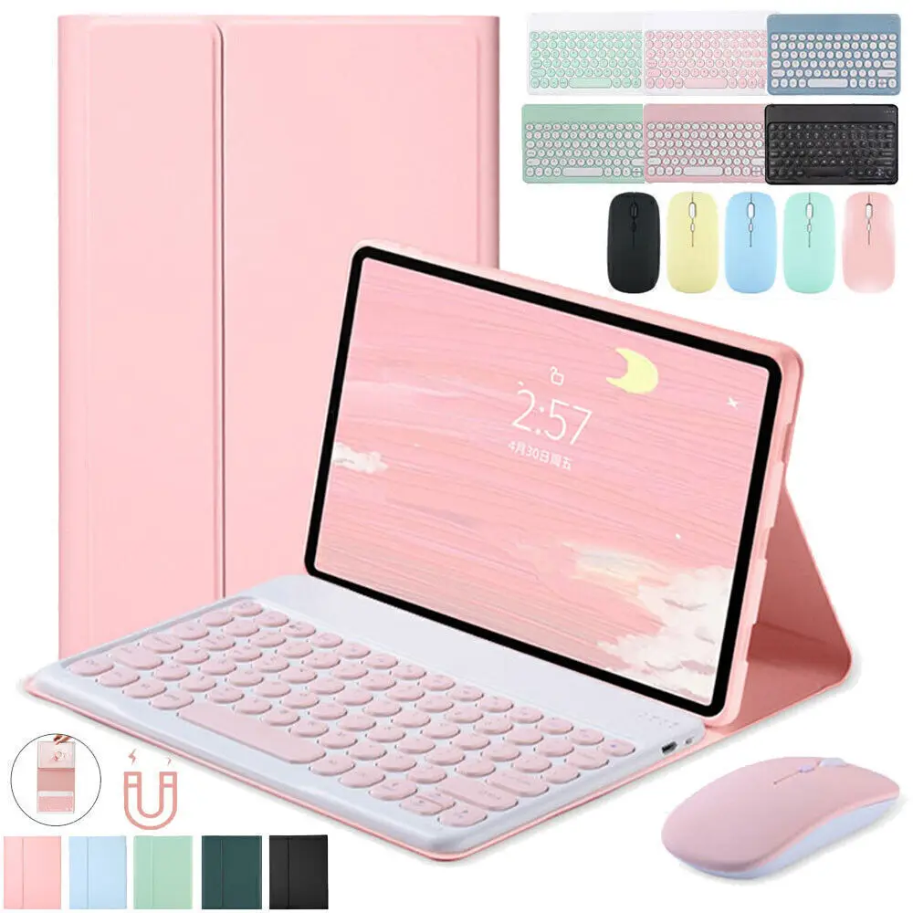 For Air 4 5th Mini 6 Colorful Candy Round Bluetooth Keyboard Mouse Magnetic Leather Stand Case Cover For iPad 7 8 9 10th Pro 11